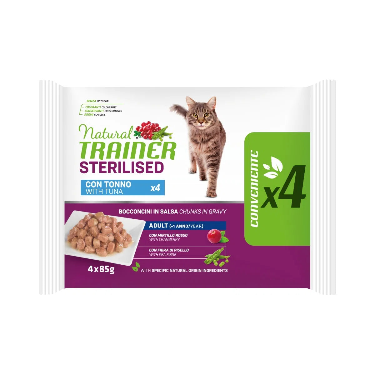 Natural Trainer Sterilised con Tonno 4x85g - Gatti Adulti Sterilizzati Natural Trainer Sterilised con Tonno 4x85g - Gatti Adulti Sterilizzati